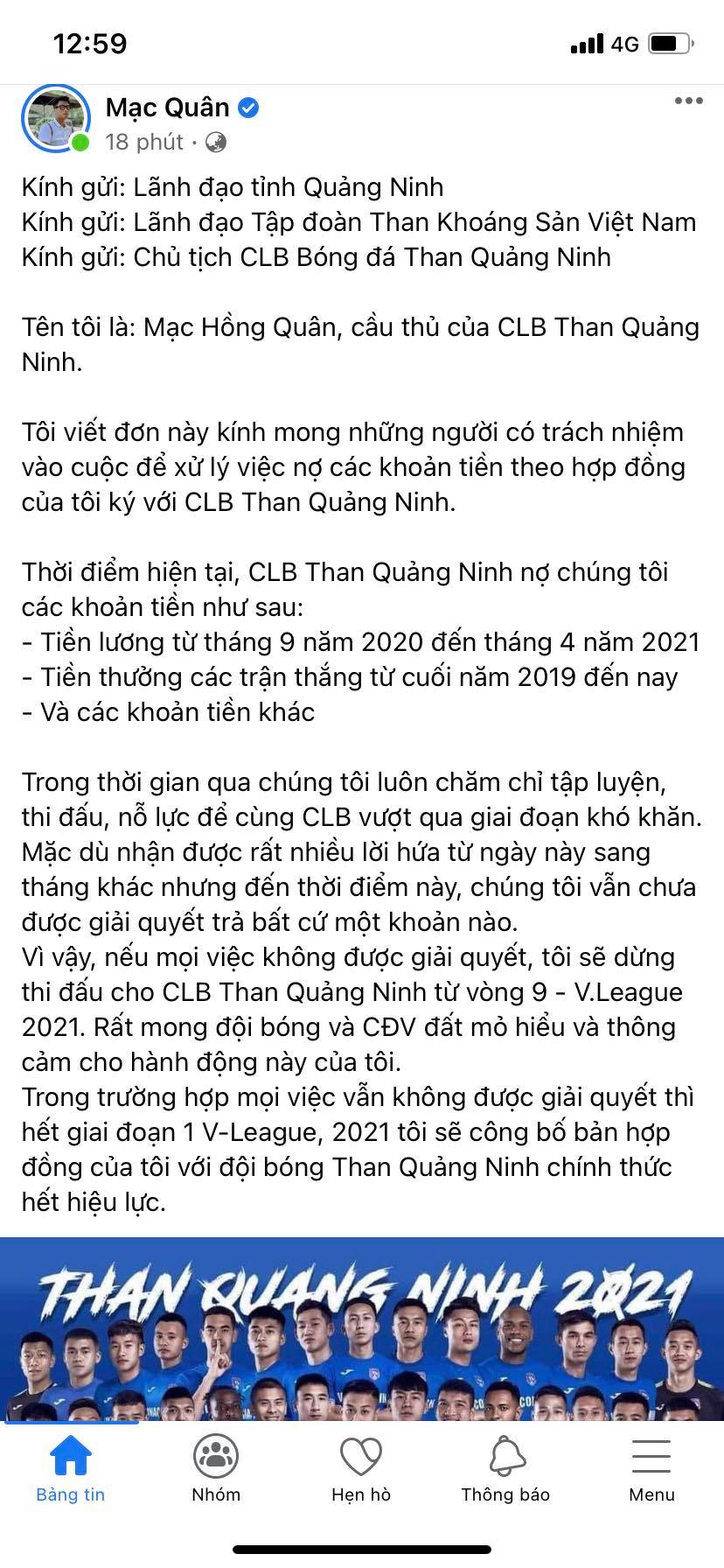 Mặc Hồng Qu&acirc;n viết t&acirc;m thư gửi BLĐ Than Quảng Ninh - Ảnh 1