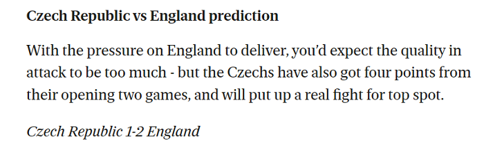 Tom Doyle dự đoán CH Czech vs Anh, 2h ngày 23/6 - Ảnh 1