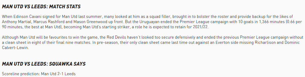 Dự đoán MU vs Leeds (18h30 14/8) bởi chuyên gia Squawka - Ảnh 1