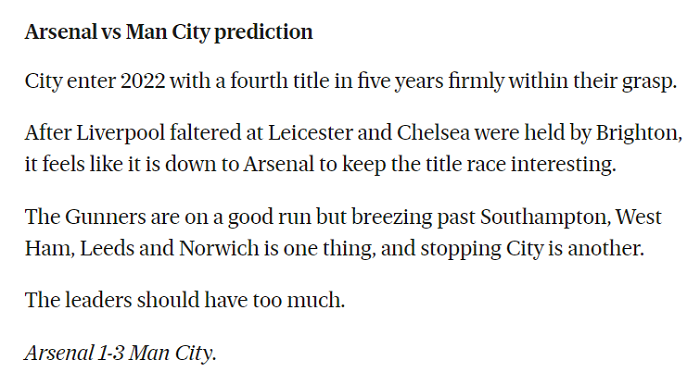 Giuseppe Muro dự đoán Arsenal vs Man City, 19h30 ngày 1/1 - Ảnh 1