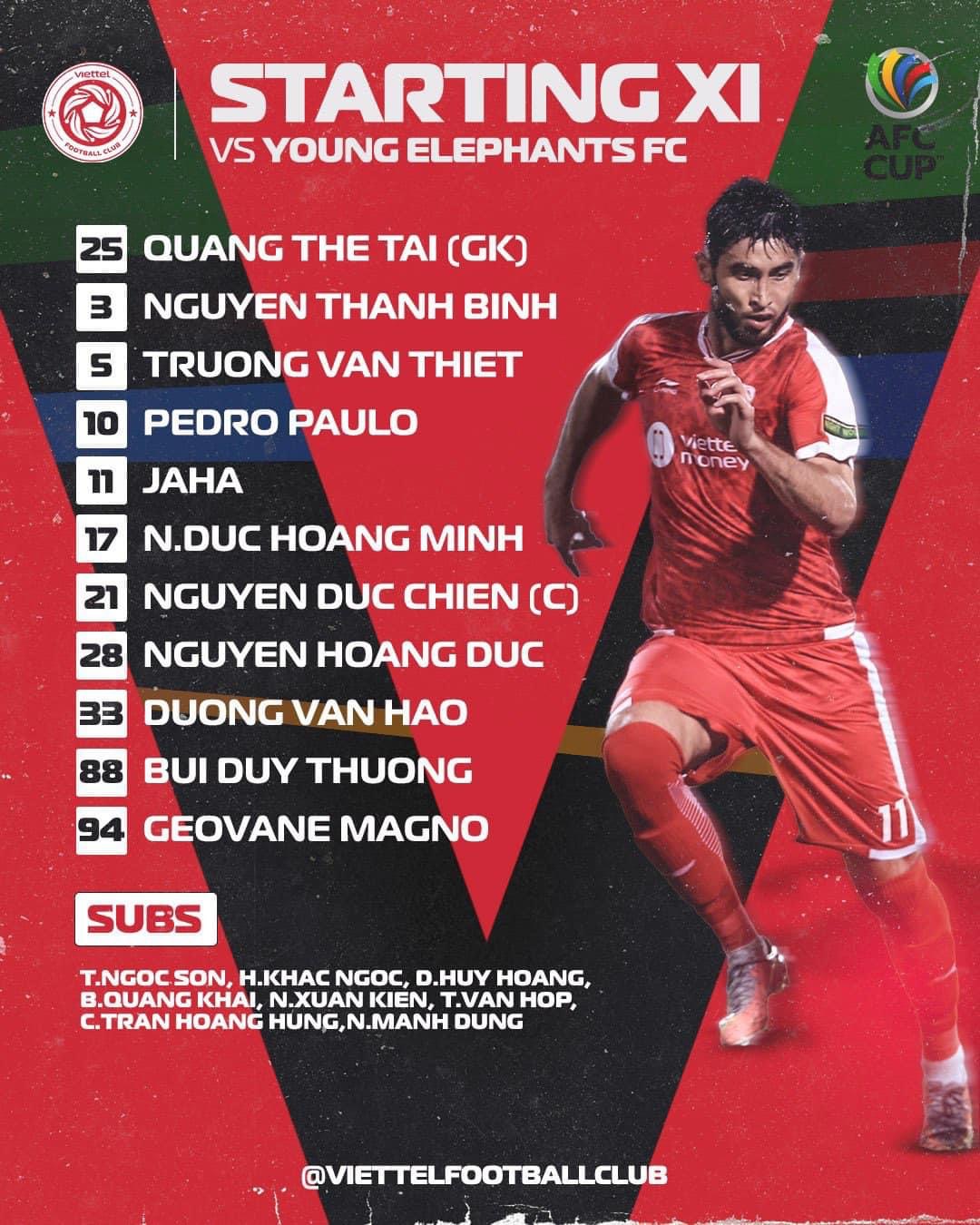 Đội h&igrave;nh ra s&acirc;n ch&iacute;nh thức Viettel vs Young Elephants, 17h ng&agrave;y 24/6 (cập nhật) - Ảnh 1