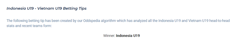 Oddspedia dự đoán U19 Việt Nam vs U19 Indonesia, 20h30 ngày 2/7 - Ảnh 1