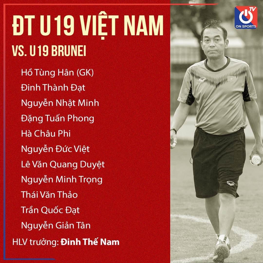 Đội h&igrave;nh ra s&acirc;n ch&iacute;nh thức U19 Việt Nam vs U19 Brunei, 17h ng&agrave;y 6/7 (cập nhật) - Ảnh 1
