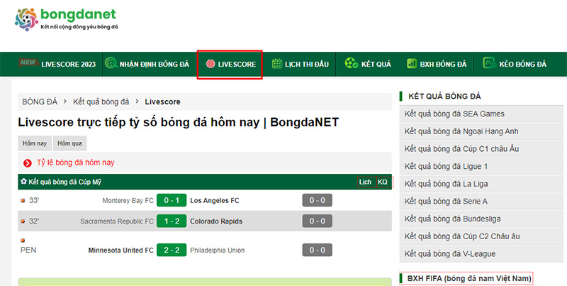Livescore c&aacute;c giải đấu h&agrave;ng đầu tại B&oacute;ng đ&aacute; NET