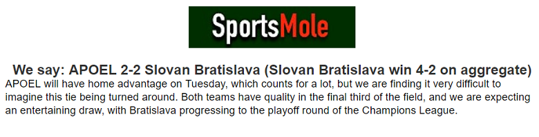 Chuy&ecirc;n gia dự đo&aacute;n APOEL Nicosia vs Slovan Bratislava, 00h00 ng&agrave;y 14/8 - Ảnh 1