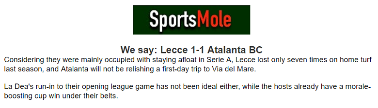 Chuy&ecirc;n gia dự đo&aacute;n Lecce vs Atalanta, 23h30 ng&agrave;y 19/8 - Ảnh 1