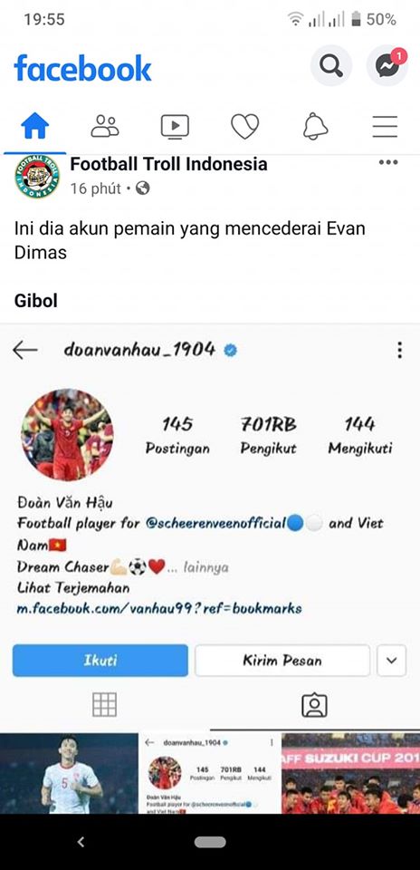 CĐV Indonesia ‘khủng bố’ trang cá nhân của Văn Hậu sau trận chung kết SEA Games 30