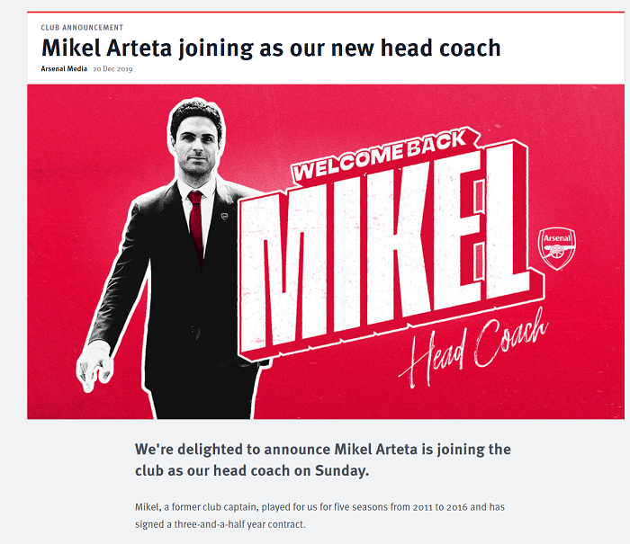 Arsenal chính thức bổ nhiệm Mikel Arteta làm HLV trưởng