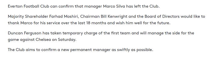 Everton ‘trảm’ Marco Silva ngay trước vòng 16 Ngoại hạng Anh Everton ‘trảm’ Marco Silva ngay trước vòng 16 Ngoại hạng Anh