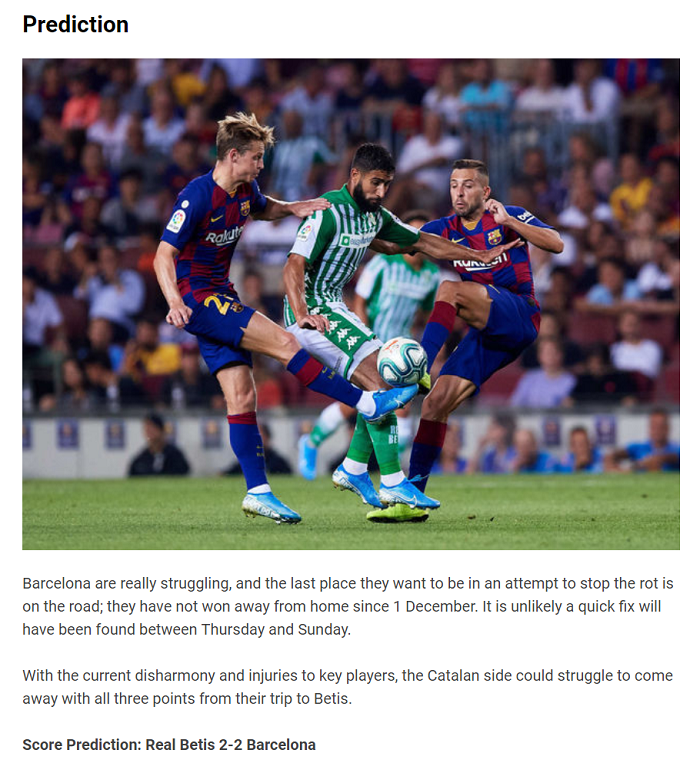 Dự đoán Betis vs Barcelona (3h 10/2) bởi chuyên gia Ali Rampling