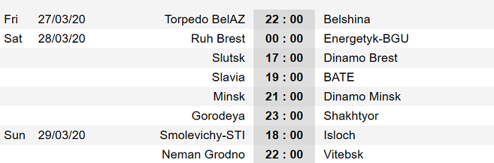 Lịch thi đấu vòng 2 giải VĐQG Belarus (Belarusian Premier League) 2020 Lịch thi đấu vòng 2 giải VĐQG Belarus (Belarusian Premier League) 2020