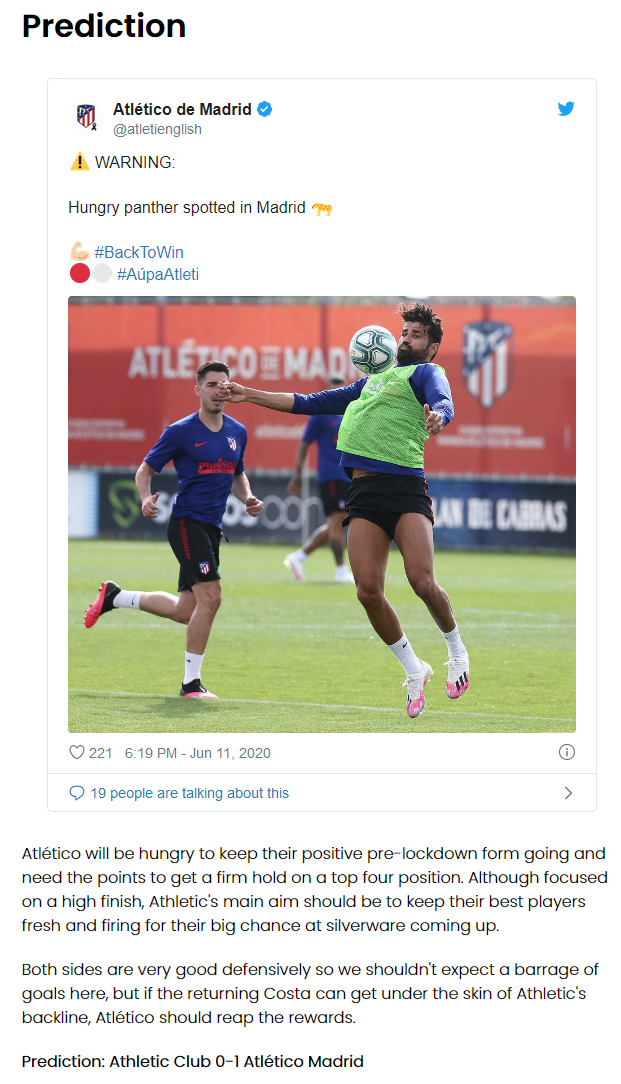 Dự đoán Bilbao vs Atletico Madrid (19h 14/6) bởi chuyên gia Duncan Mitchell Dự đoán Bilbao vs Atletico Madrid (19h 14/6) bởi chuyên gia Duncan Mitchell