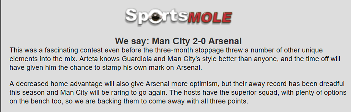 Dự đoán Man City vs Arsenal (2h15 18/6) bởi chuyên gia Barney Corkhill