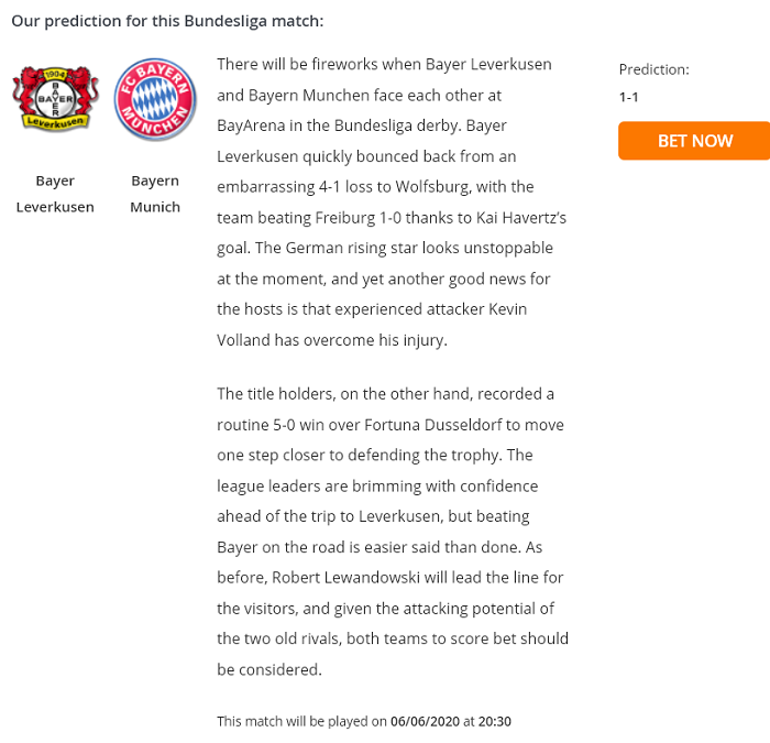 Dự đoán Leverkusen vs Bayern Munich (20h30 6/6) bởi Football Predictions