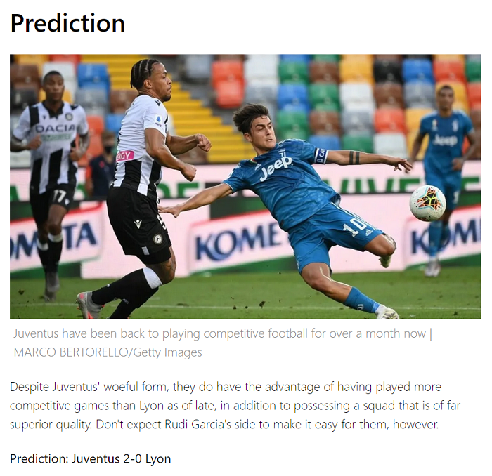 Dự đoán Juventus vs Lyon (2h 8/8) bởi chuyên gia Lee Bushe