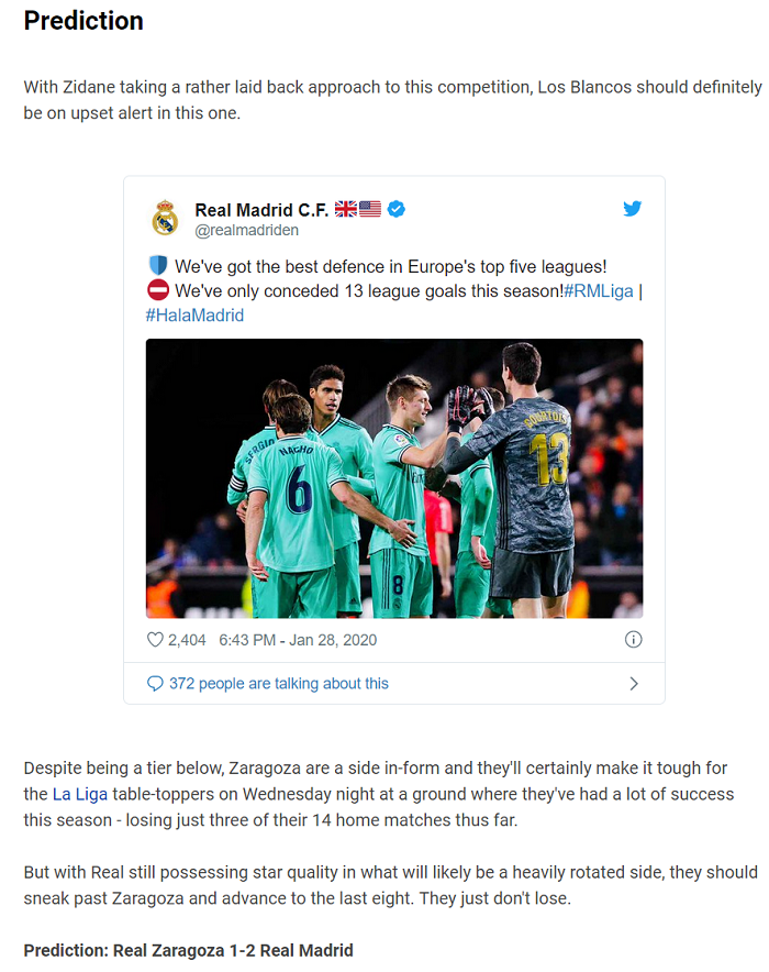 Zaragoza vs Real Madrid (3h 30/1): Khó thắng cách biệt