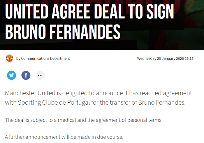 MU xác nhận chiêu mộ thành công Bruno Fernandes MU xác nhận chiêu mộ thành công Bruno Fernandes